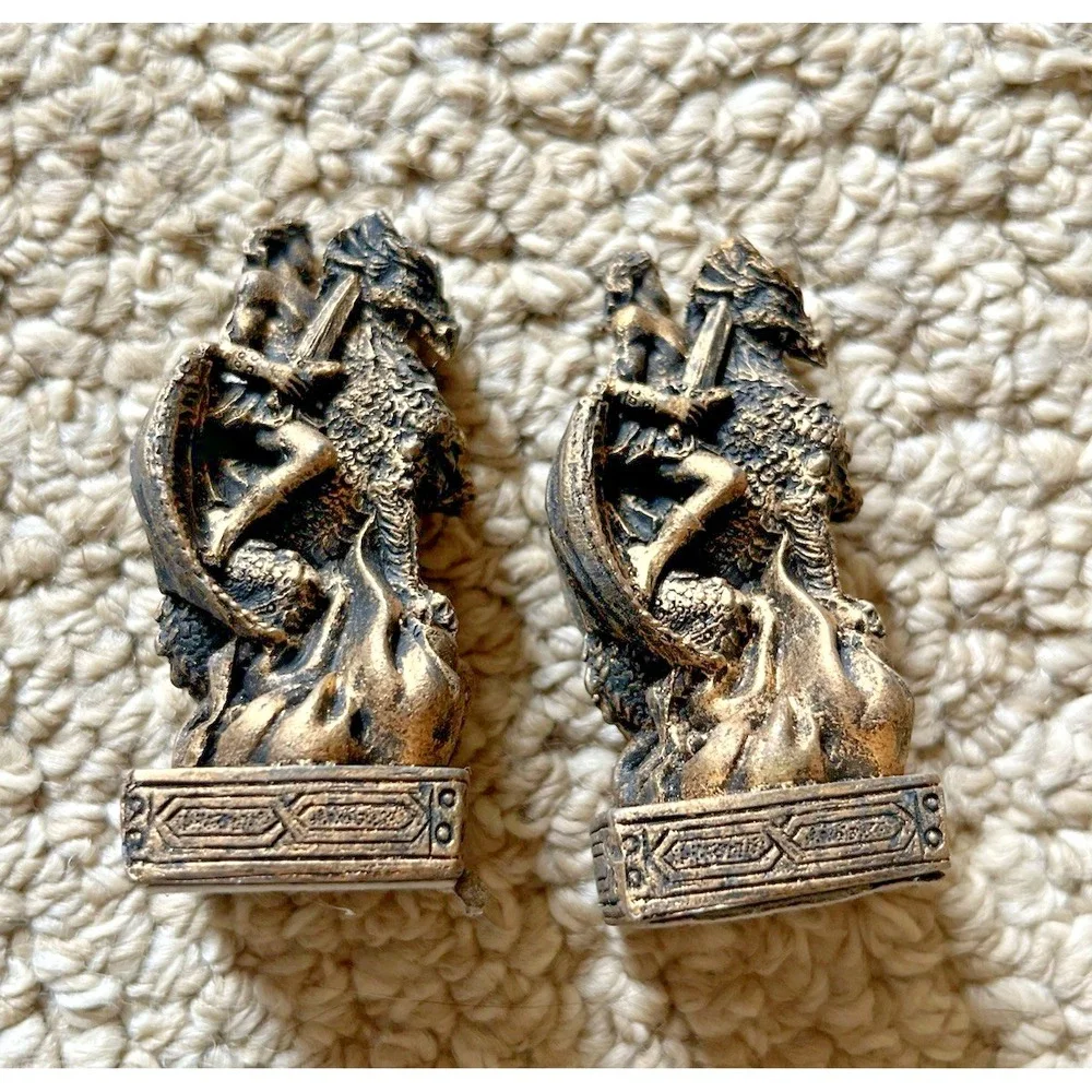 Dragon with Knight Figurine Fantasy Medieval Collectible Miniature Statue Set